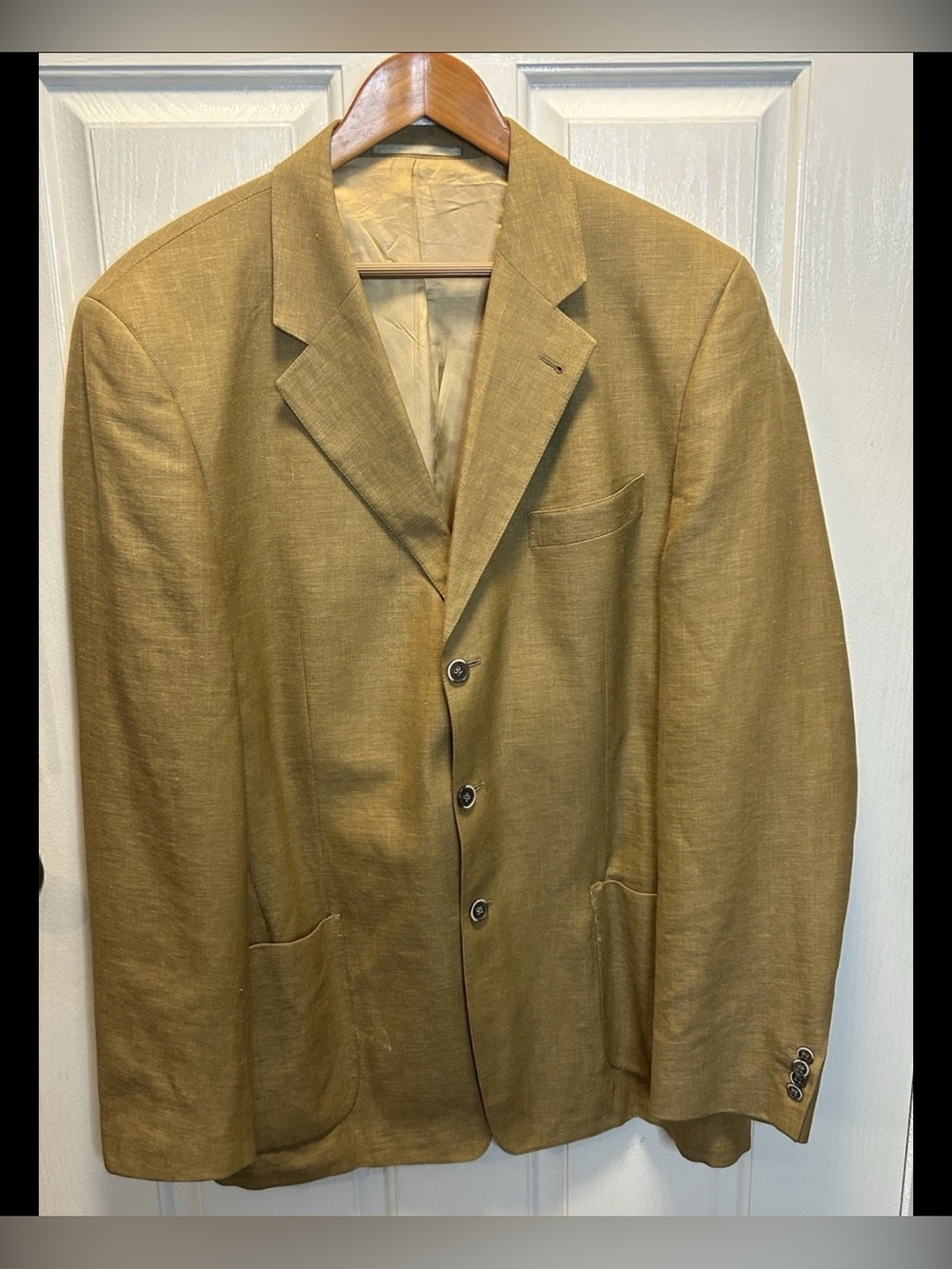 High and Mighty Blazer Sport Coat Italian Fabric Wool Linen Silk Tan Men's 44L
